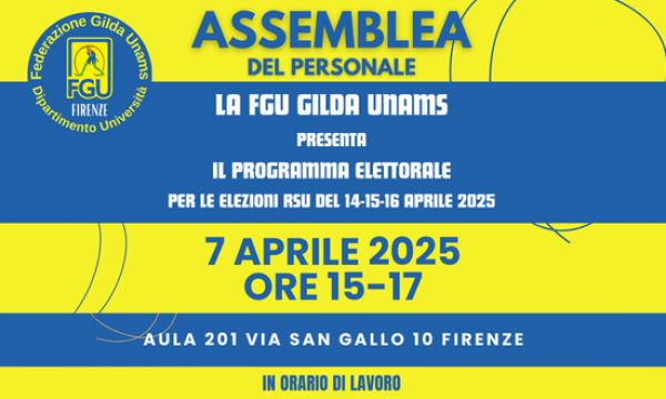 Assemblea sindacale del personale in orario di lavoro lunedì 7 aprile 2025 ore 15-17.